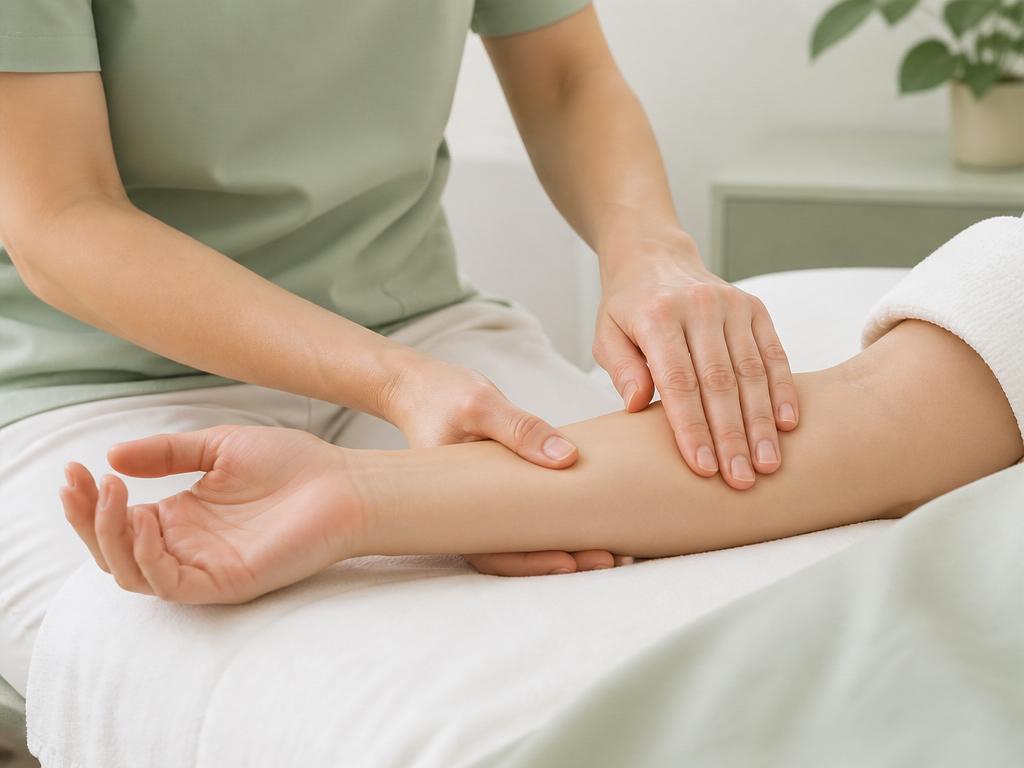 Specialist lymphoedema management therapy being delivered with gentle hands-on care